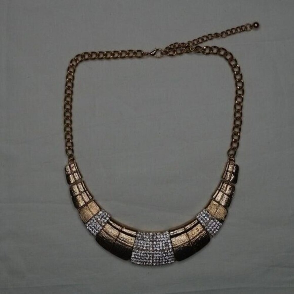 New Gold Necklace with white Rhinestones